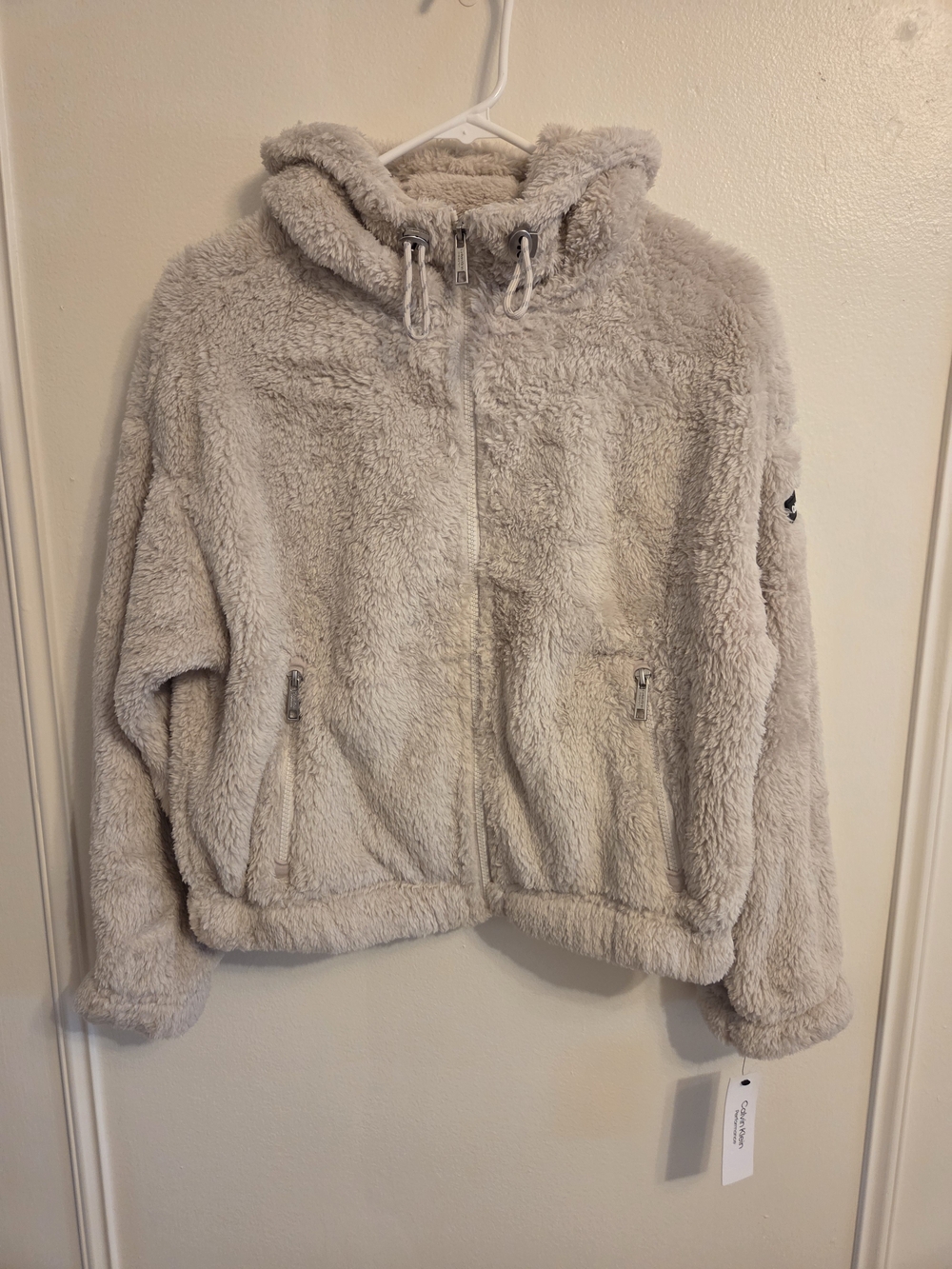 Calvin Klein Light Cream Plush Hooded Teddy Zip Jacket NWT